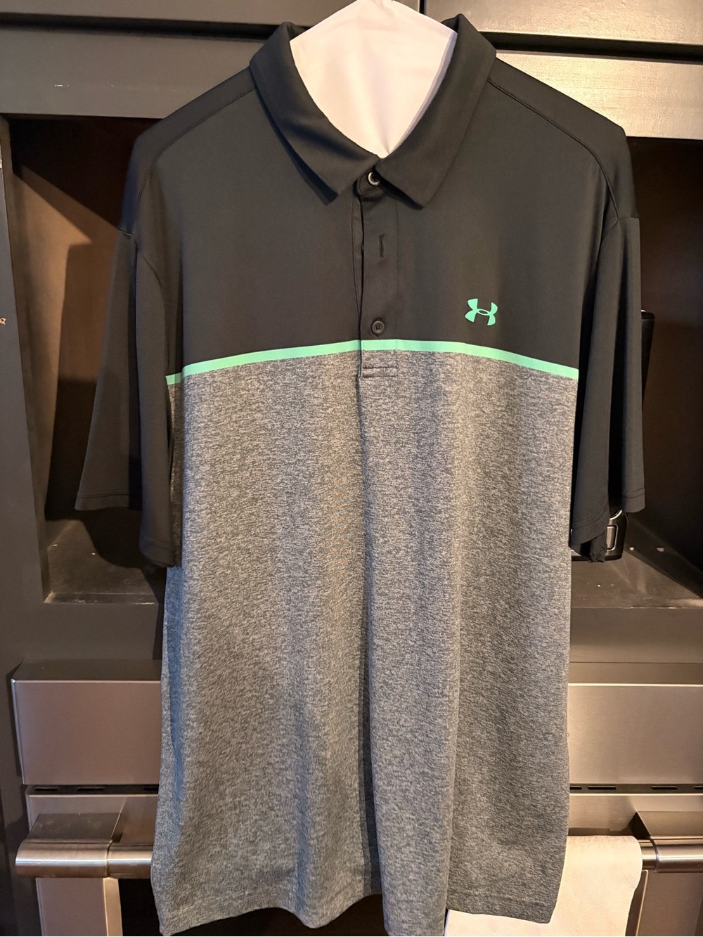 Under Armour Men’s Black & Gray Polo with Mint Stripe